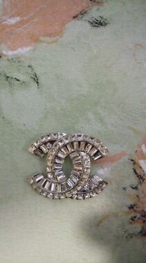 Crystal Interlocking Logo Brooch - Silver Tone
